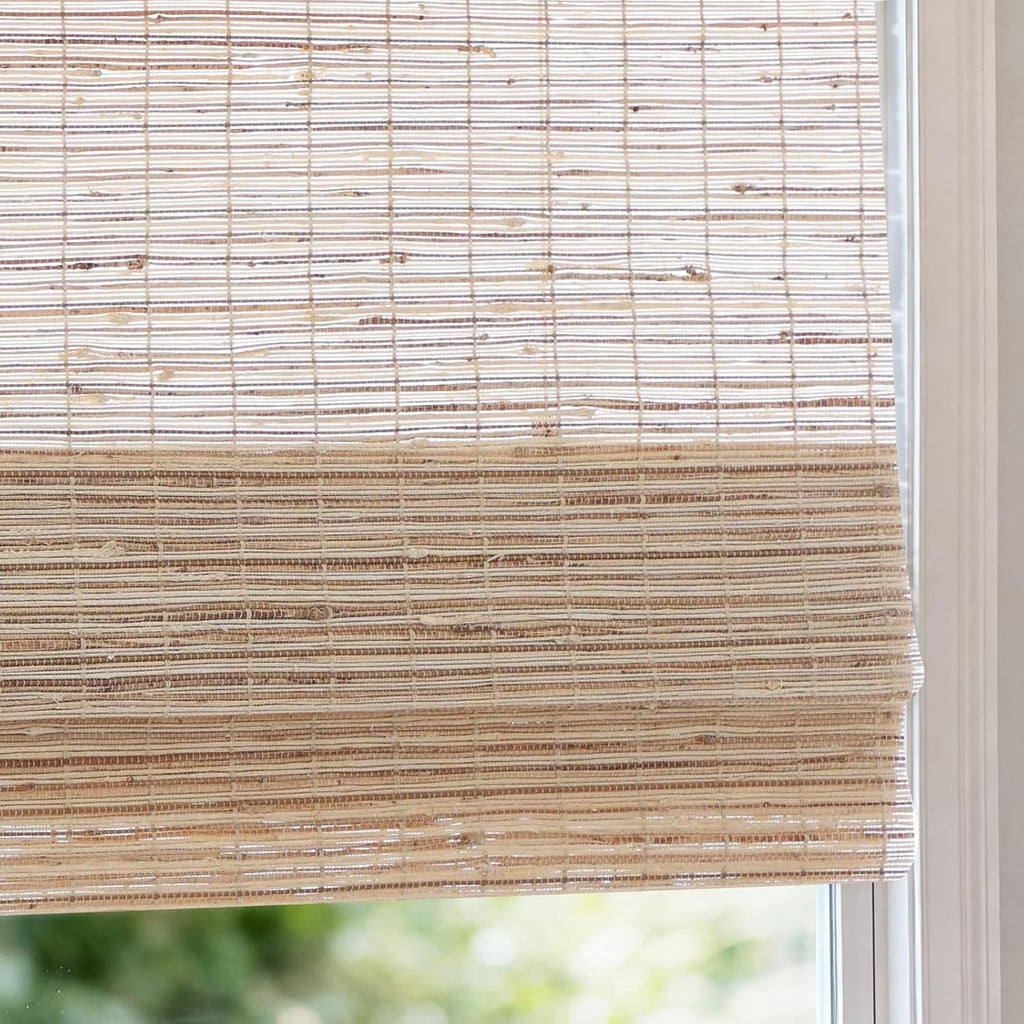 No Drill Blackout Roman Shades, Pando Cordless No Tools Bamboo Blinds for Indoor Windows, Light Filtering Woven Wood