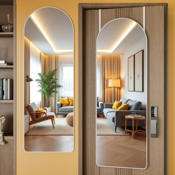 Door Mirror Full Length, 47.2 x 15.7 Inch Full Body Wall Mirror Over The Door Hanging Mirror, Cloakroom(White)