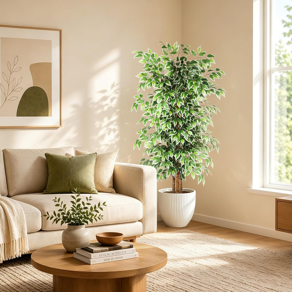 6FT Artificial Ficus Tree with Real Wood Trunks, Faux Tree Indoor