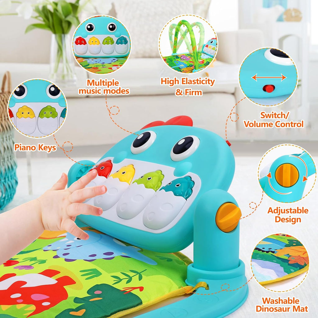 Baby Play Mat Tummy Time Mat Boy High-Contrast Cloth, Green Dinosaur