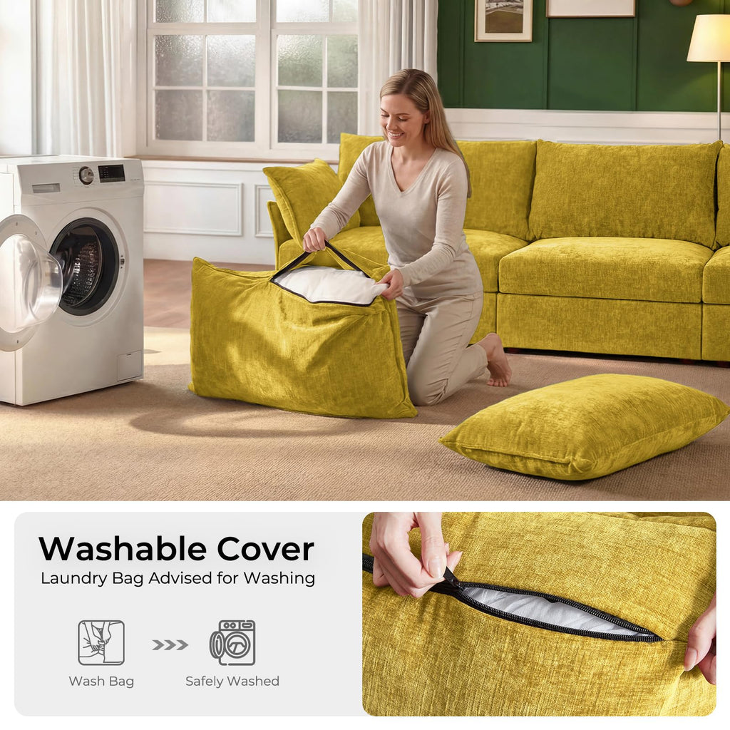 135.5" Oversized Modular Sectional Couch, L Shaped Convertible Sofa, Large 6 Seat Corner Couches Deep Seat Yellow