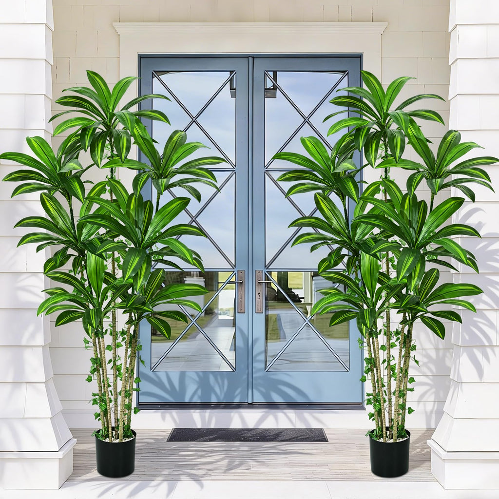 6FT Artificial Dracaena Tree Fake Tall Plant Indoor with Black Planter