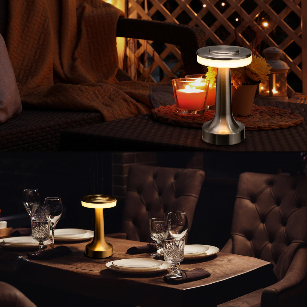 Dome Cordless Rechargeable LED Mushroom Table Lamp, Gold