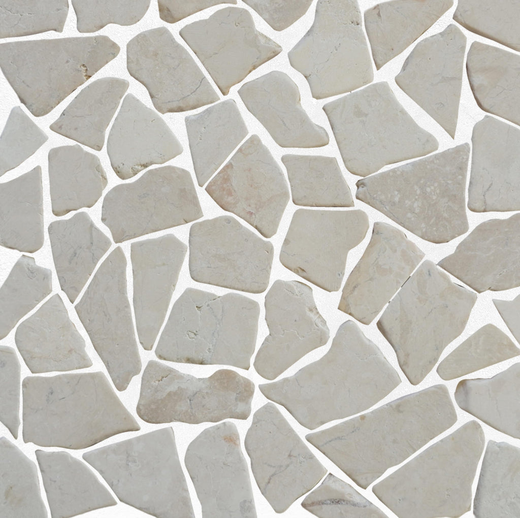 Alpen White Random Mosaic, Tumbled Stone Back Splash Tiles Walls, Shower and Bathroom Floors, and Outdoor Areas