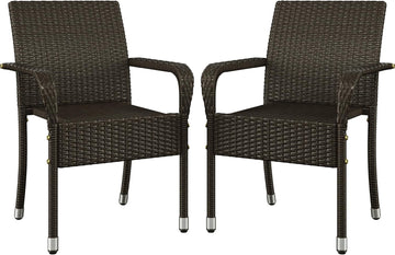Set of 2 Stackable Outdoor Rattan Dining Chairs, All-Weather Armchair w/Armrests, Steel Frame for Garden, Patio, Deck