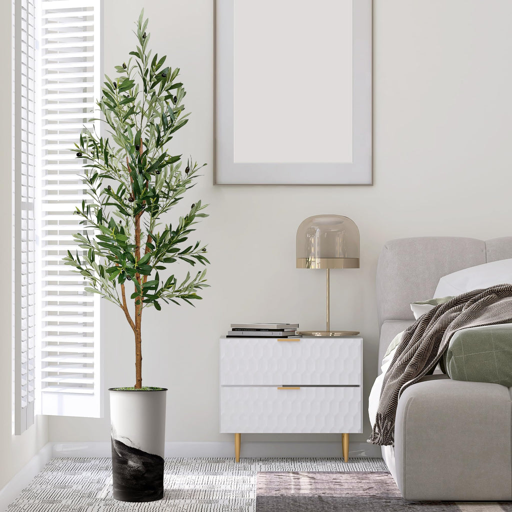 Artificial Tree in Contemporary Planter, Fake Olive Silk Tree for Indoor and Outdoor Home Decoration - 68" Overall