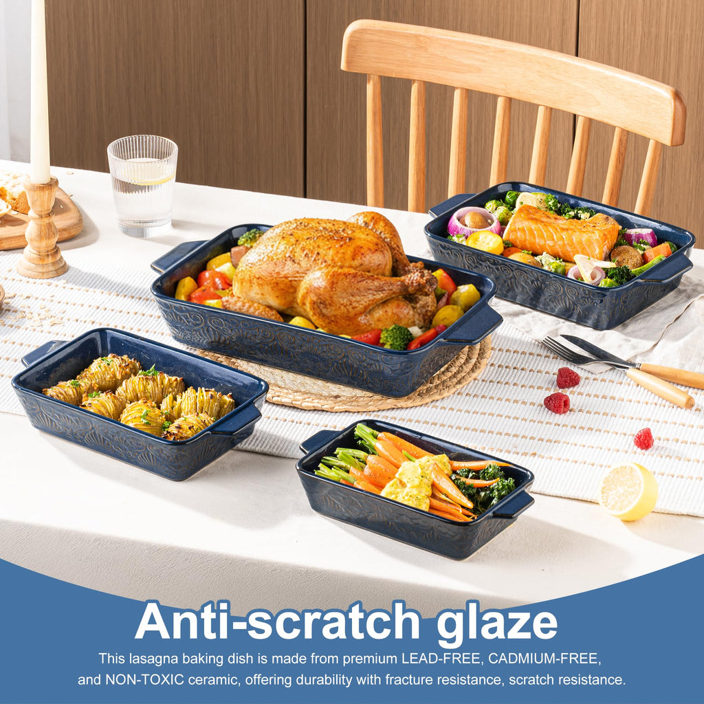 Casserole Dishes for Oven, Baking Dishes, Ceramic Bakeware Sets of 4, Rectangular Baking Pan Set with Handles for