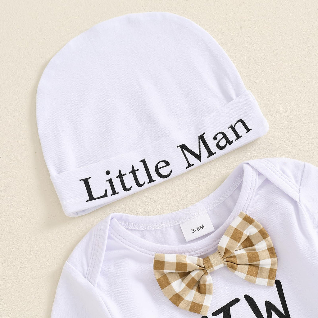 Newborn Infant Baby Boy Outfit Little Brother Romper Infant Letter Print Dinosaur Clothes Drawstring Pants Hat