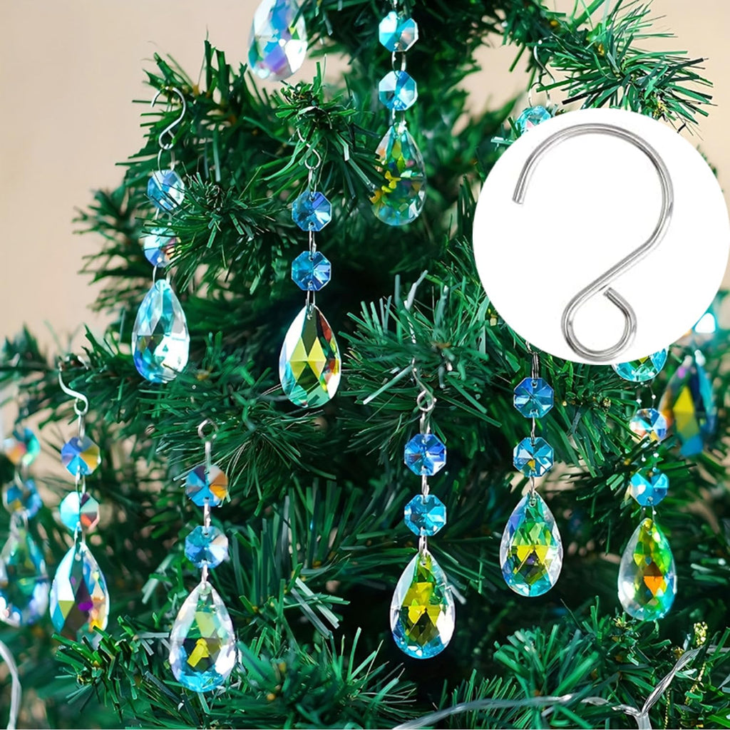 200 Pack Chandelier Crystal Prism Hooks Replacement S-Shaped Crystal Beads Hook for Crystals Chandelier Pendant