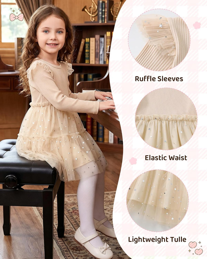 Toddler Tutu Dress Girl Ruffle Long Sleeve Fall Winter Tulle Dresses