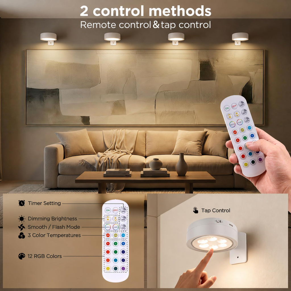 Picture Lights for Wall, Rechargeable Wireless Poster Lights, White