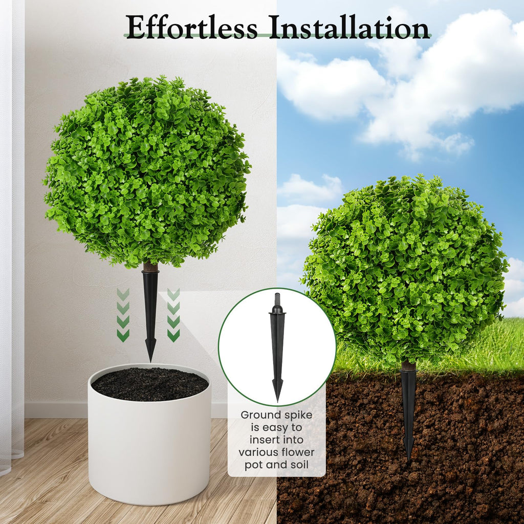 Set of 2 Artificial Boxwood Topiary Ball Trees with Ground Spike