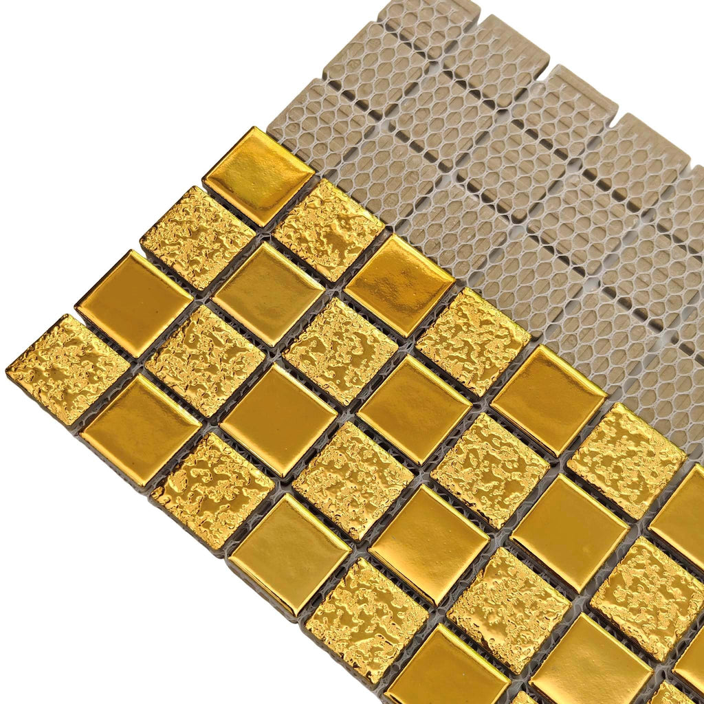 Gold Ceramic Mosaic Backsplash Tile, 5 Sq Ft