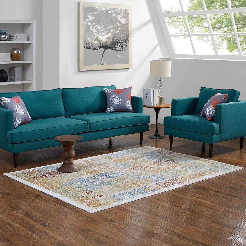 Solimar Distressed Colorful Southwestern Aztec Area Rug in Multicolored