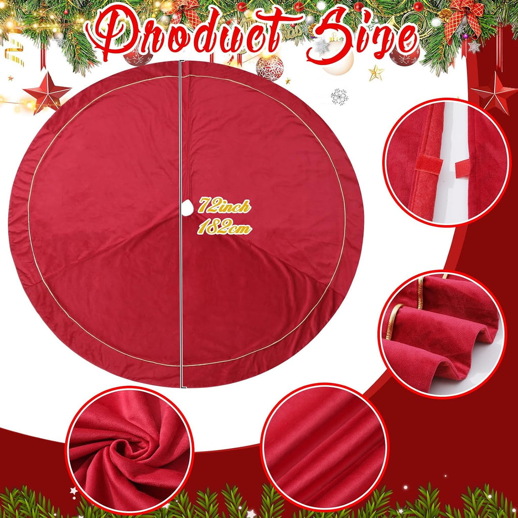 72 Inch red Tree Skirt for 7.5-12 Ft Tree Christmas Red Velvet Fur Plush Luxury Tree Skirt Large for Merry Christmas