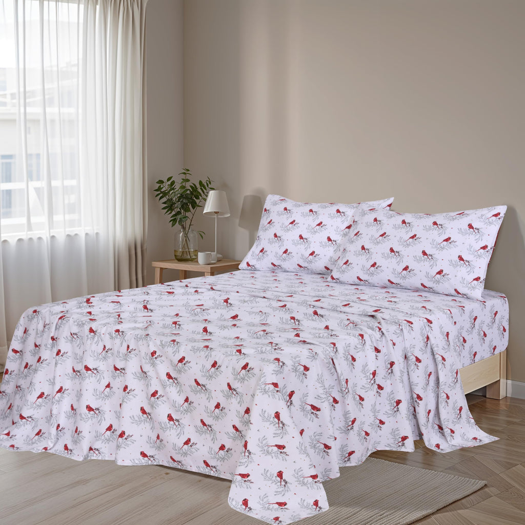 100% Cotton Flannel Sheets Queen Size, 4 PCs, Cardinal