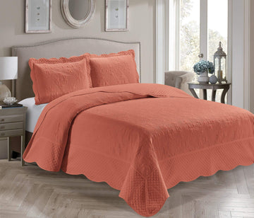 Collection 3 Piece Over Size Embossed Solid Color Coverlet Bedspread New # Veronica (Orange, Full/Queen)