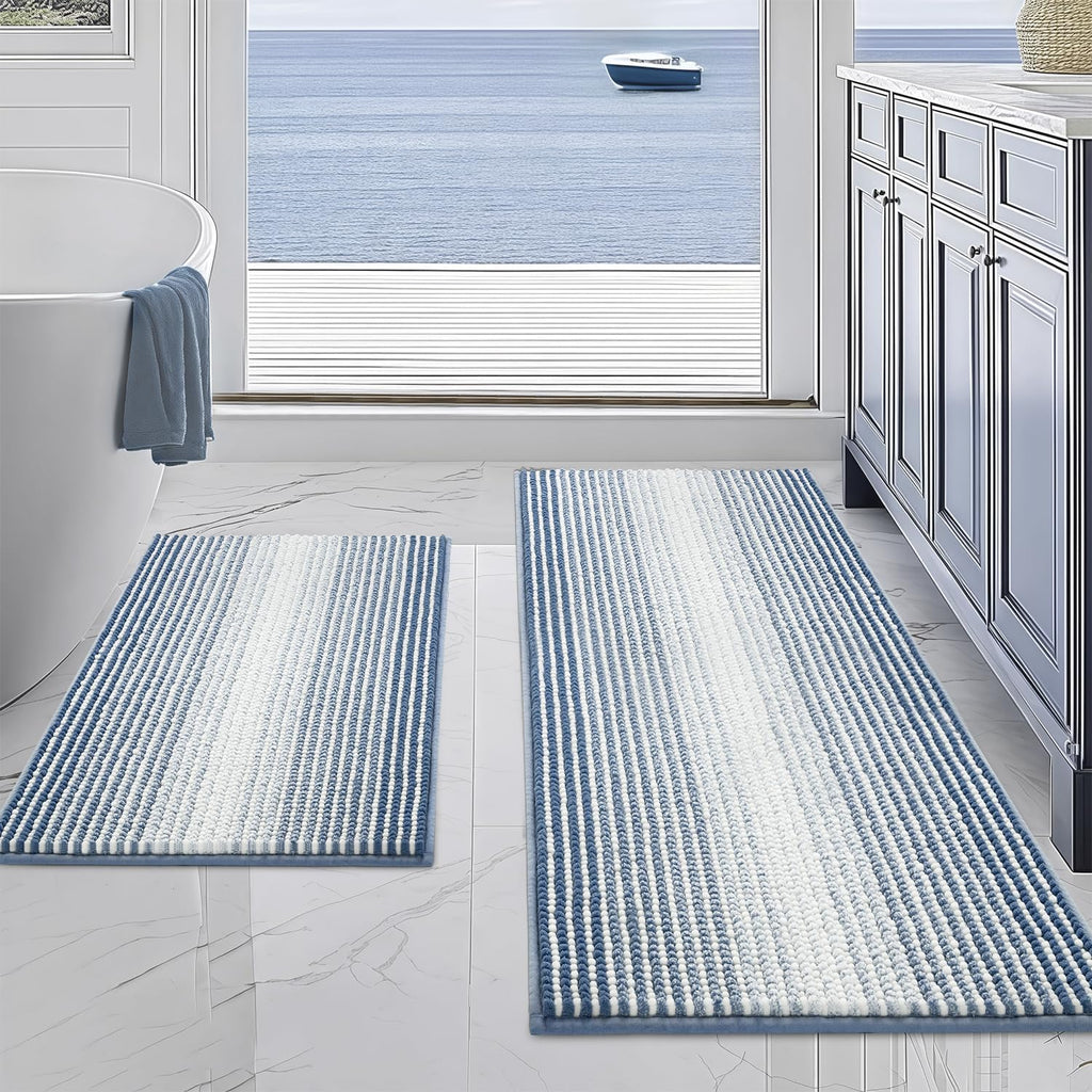 Bathroom Rugs and Mats Sets, 2 Piece Thick Absorbent Chenille Non Slip, Soft Shaggy Floor Mats, Machine Washable (Fog