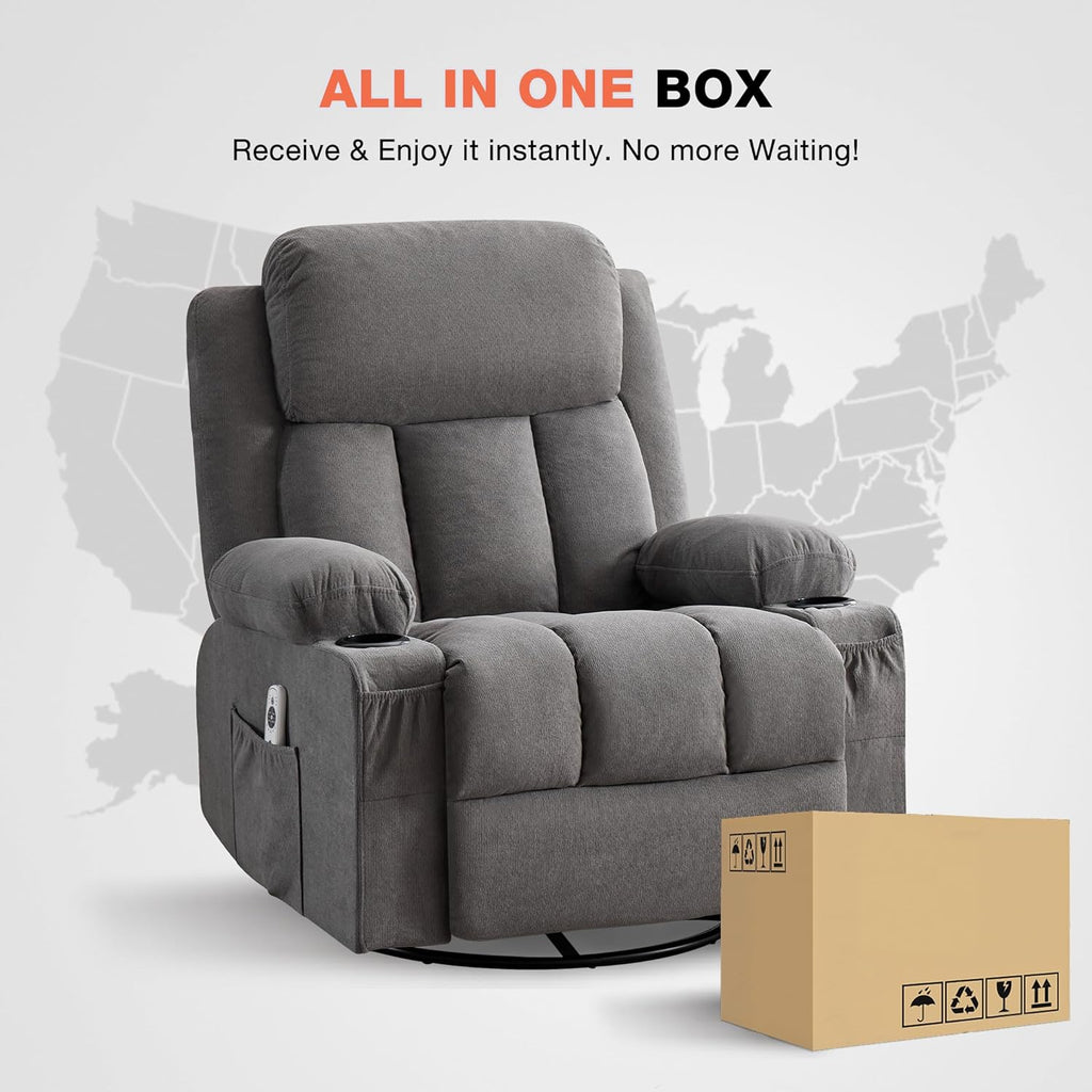 Swivel Rocker Recliner Chair with Vibration Massage and Lumbar Heating Ergonomic Lounge Chair with Rocking Function