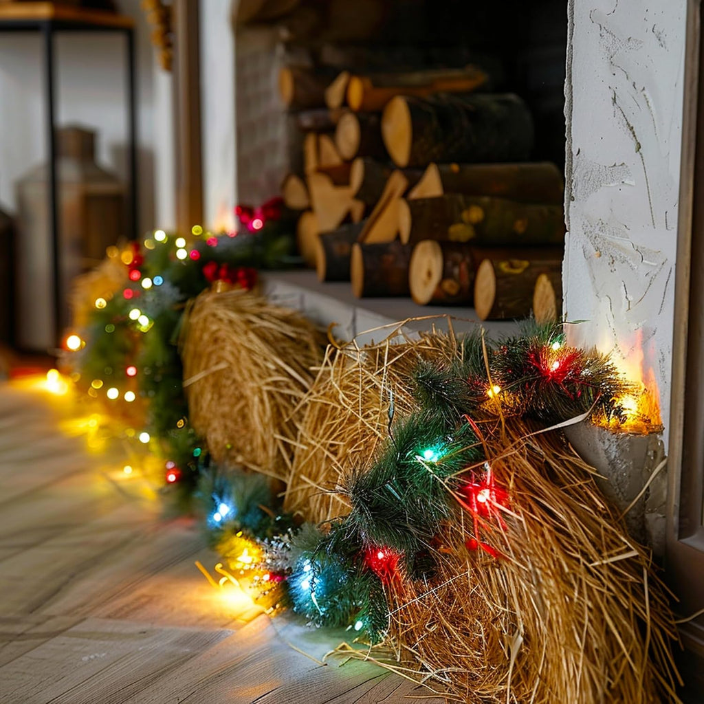 30 FT Pre-Lit Christmas Garland Decorations, 100 LED Lighted Artificial Pine Garlands with 8 Modes, Green Garland