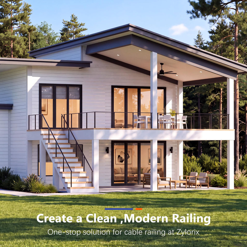 8ft-12ft Modular 42in Cable Railing System for Deck with Handrail