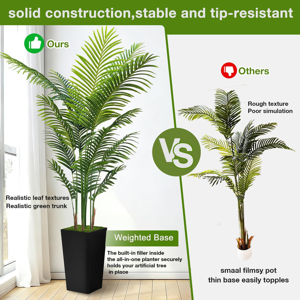 Artificial Palm Tree 6FT - Fake Tree with Black Tall Planter - Faux Tropical Areca Floor Plant in Pot - Artificial