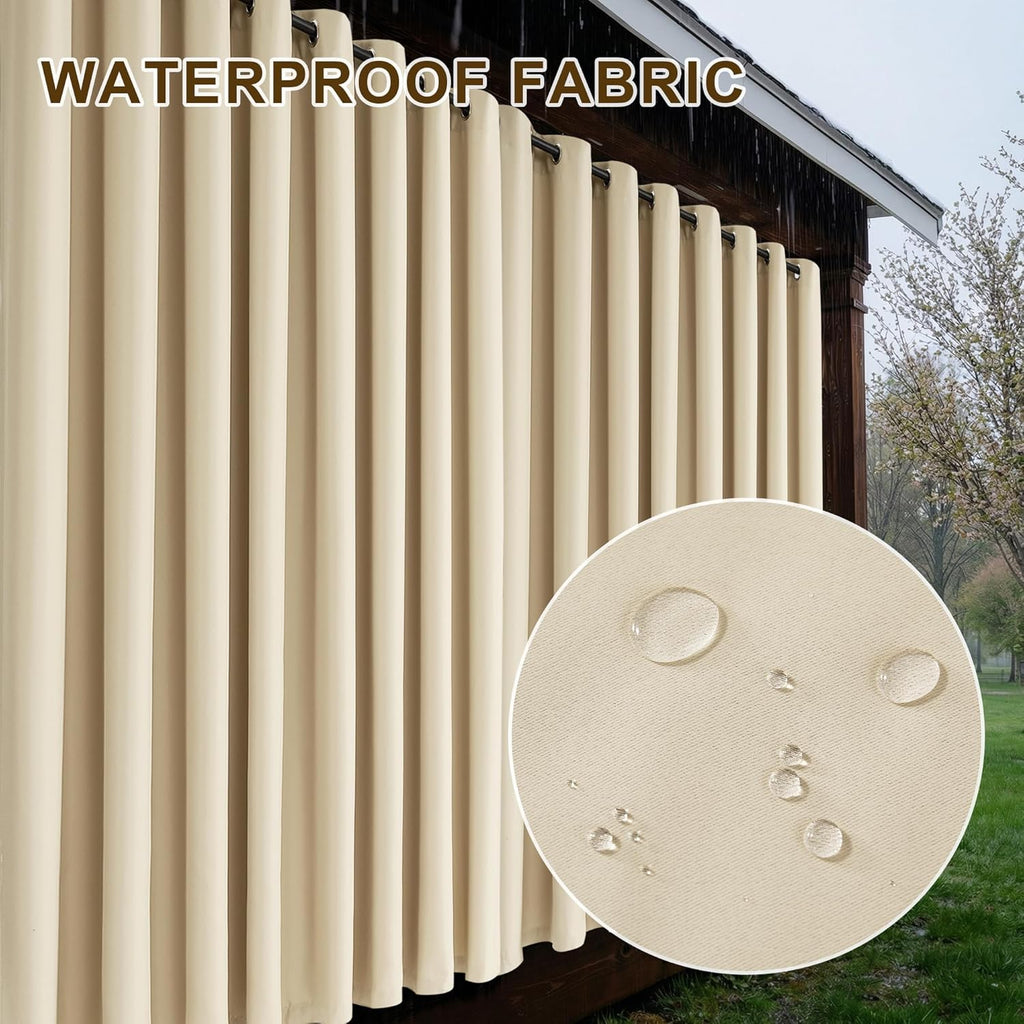Fade-Resistant Outdoor Curtains Waterproof with Zipper | Zipper Back Tab,Windproof Sun Blocking Thermal Insulated for