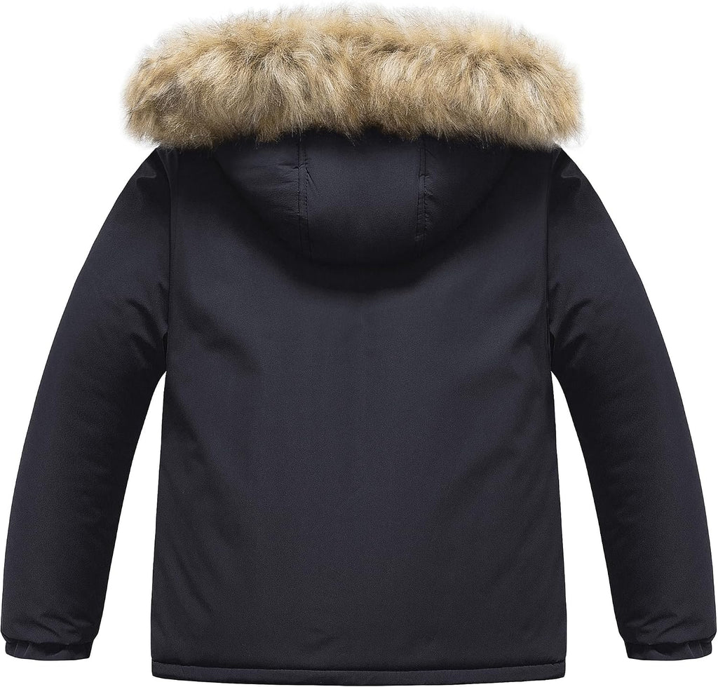 Boys' Waterproof Snow Coat Parka Windproof Winter Jacket With Detachable Fleece Hood