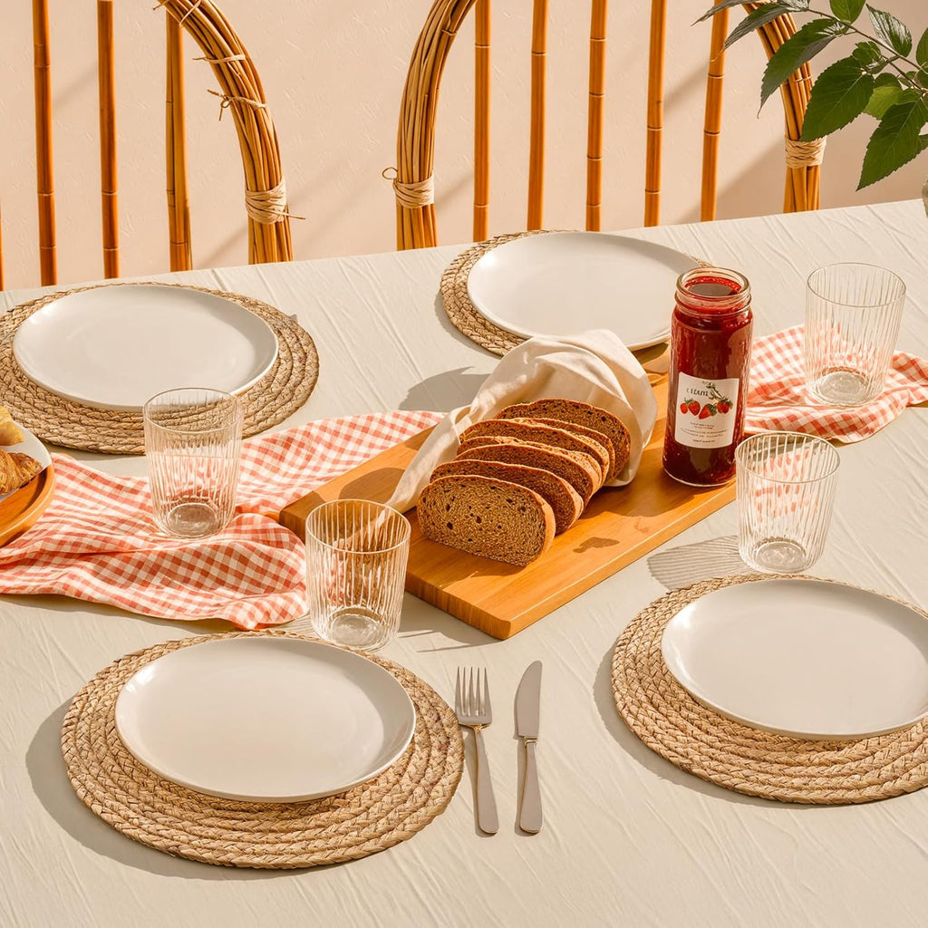 12 inch Round Woven Placemats, Boho Rattan Place Mats, Natural Water Hyacinth Table Placemats, Farmhouse - Set of 6