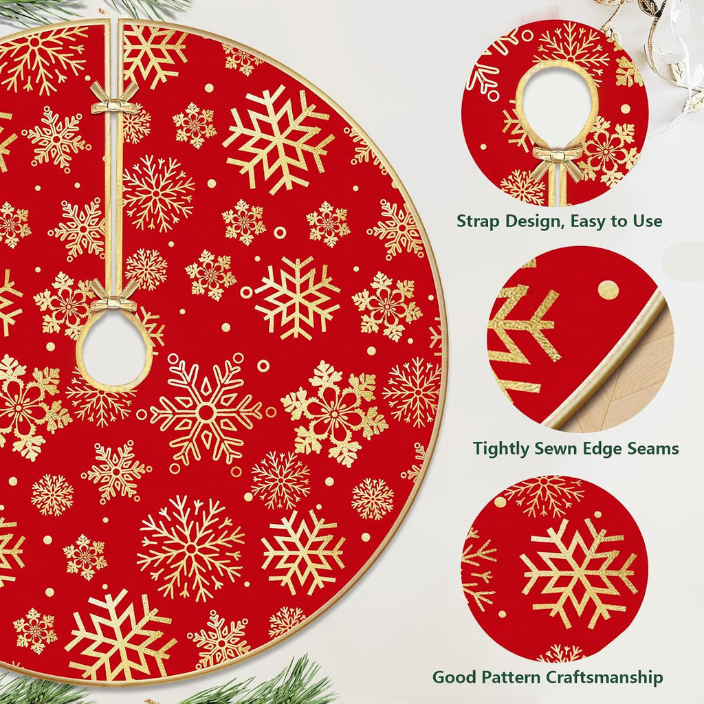 36 Inch Christmas Tree Skirt, Snowflake Round Red Tree Skirt