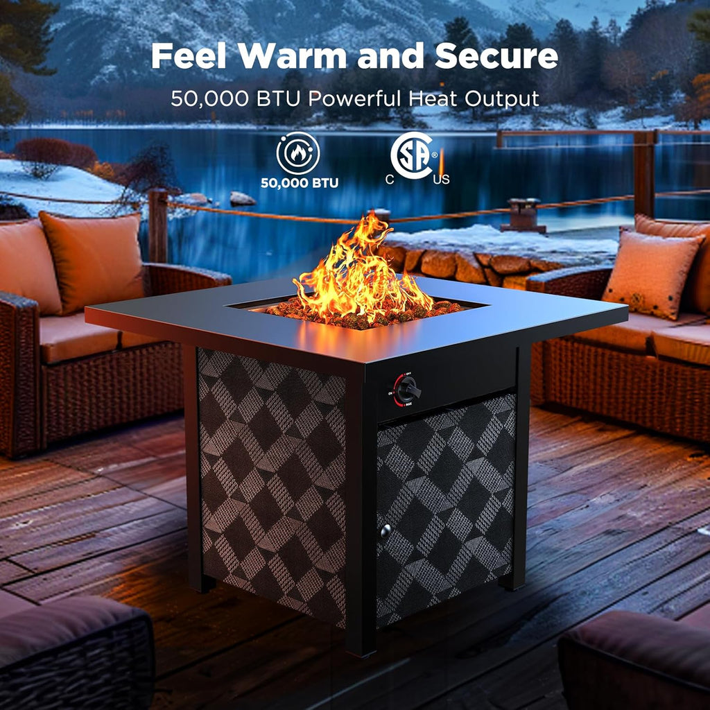 Propane Fire Pit Table, 32Inch Gas Outdoor Fire Pit Table CSA-Certified for Outside Patio with Lava Rocks