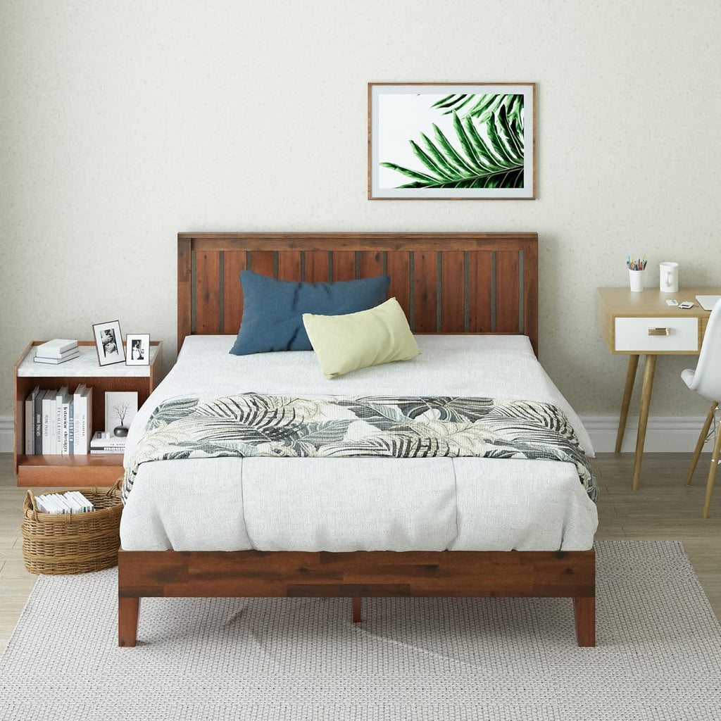 Vivek Deluxe Wood Platform Bed Frame with Headboard, Wood Slat Support, No Box Spring Needed, Easy Assembly, King
