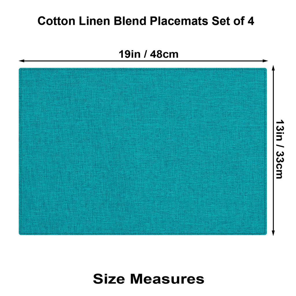 Cloth Placemats Set of 4, Cotton Linen Blend Place Mats, Teal