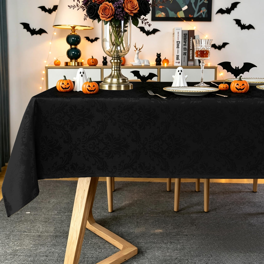 Black Jacquard Damask Rectangular Tablecloth, 60 x 120 Inch