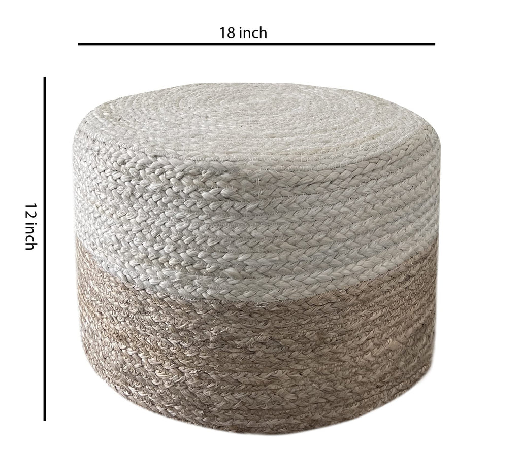 Pouf Ottoman 100% Jute Pouffe Natural Ivory (18"x18"x12")