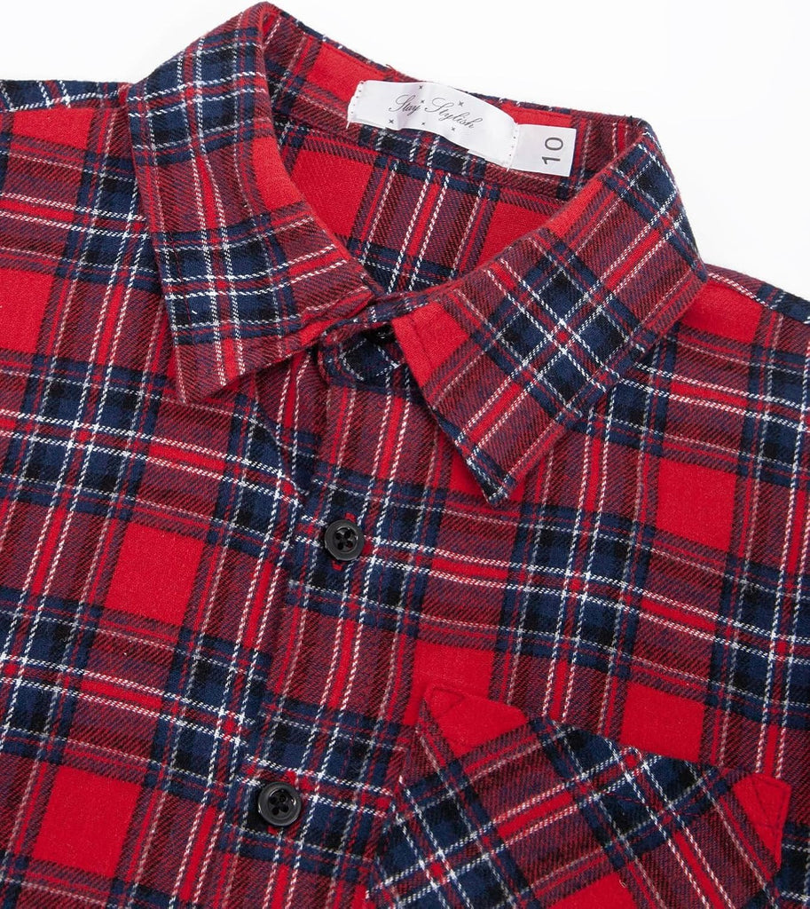 Boys Flannel Shirts Kids Long Sleeve Plaid Tops Casual Button Down Shirt Western Plaid Jacket