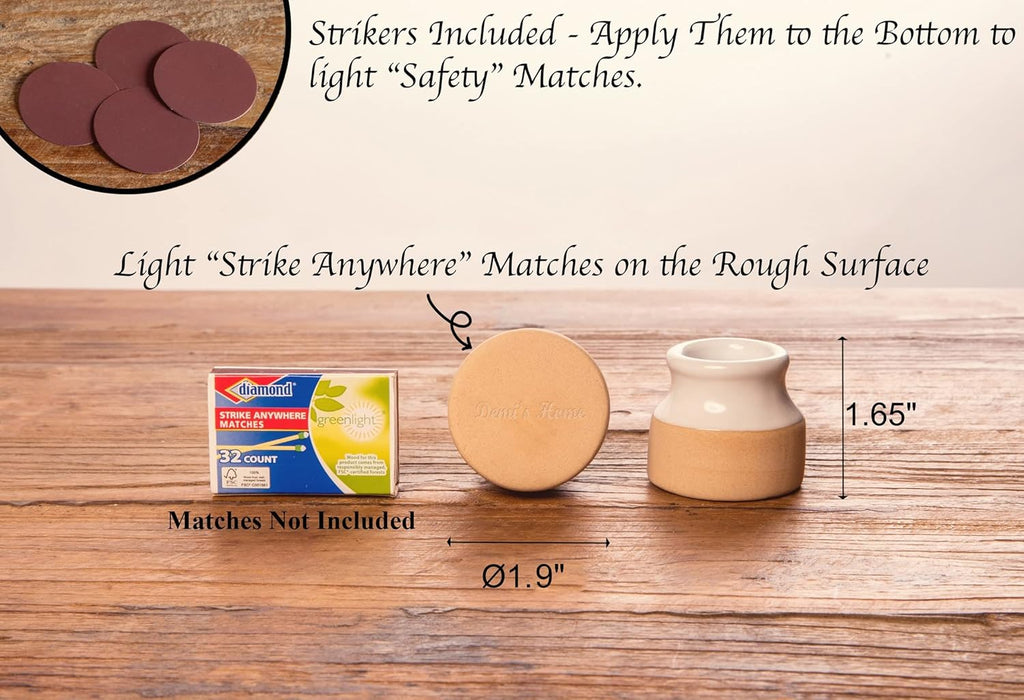Match Striker - White - (Matches Not Included) - Ceramic Match Holder with Striker - Set of 2