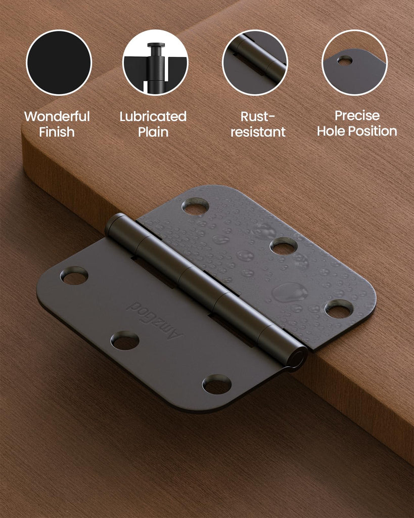 Black Door Hinges 6 Pack 3.5 Inch Rounded with 5/8" Radius Corners