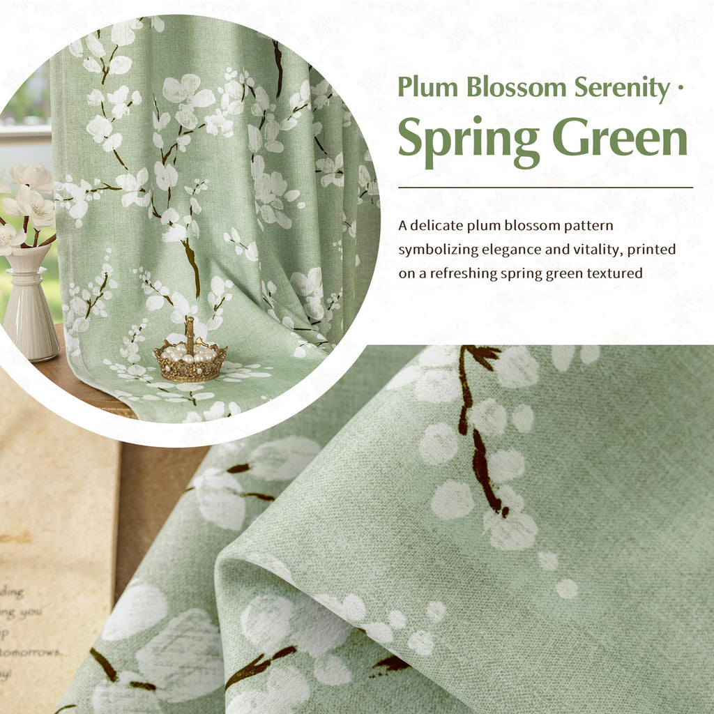 Green Blackout Floral Curtains, Bedroom, 100X84 Inches, 1 Panel