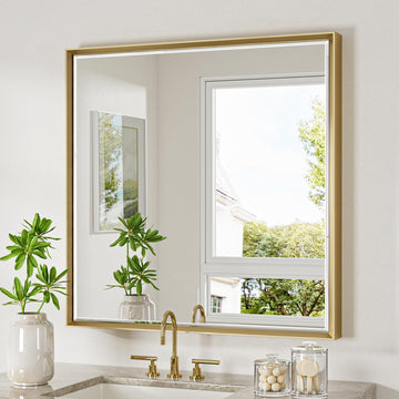 Gold Bathroom Mirror 36x36 Inch Square Beveled Bathroom Vanity Mirror Brushed Gold Framed Bathroom Mirror