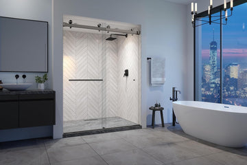 VITRA-200 56.5-59" W x 78" H Frameless Shower Door, Double Sliding with 3/8" Clear Tempered Glass (Matte Black)