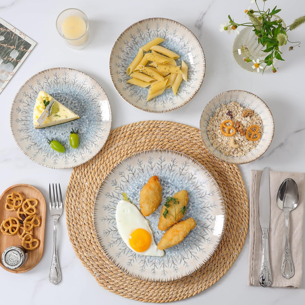 Ceramic Dinnerware Sets for 6, 24 pcs Plates and Bowls Sets