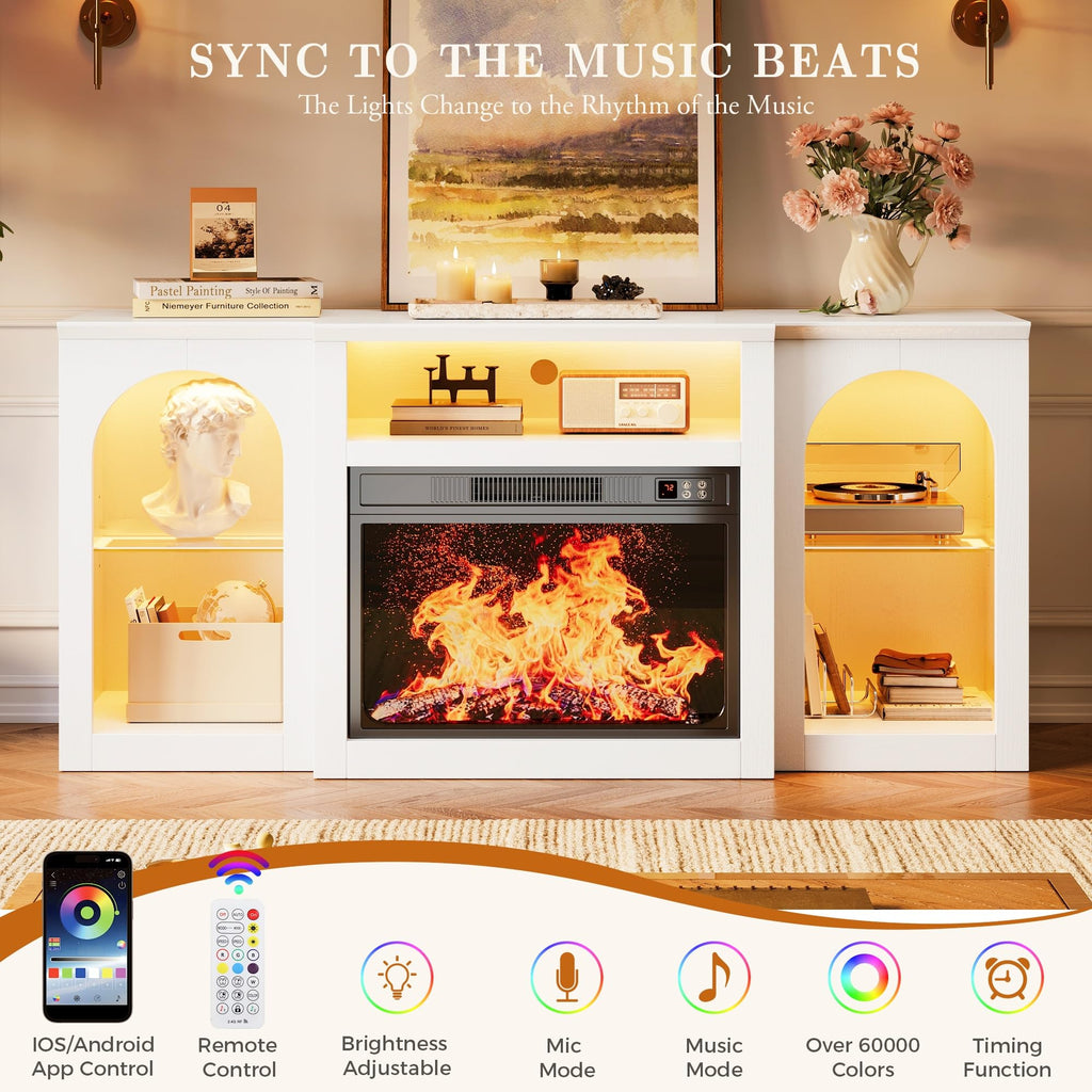 White Electric Fireplace TV Stand Entertainment Center with Fireplace for for TVs up to 65", Fire Place TV Stands