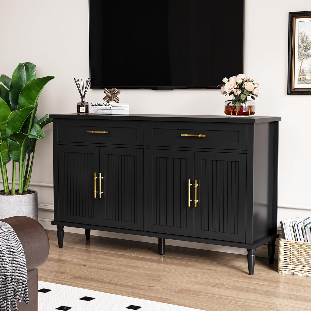 58 Inch Sideboard Buffet Cabinet with Storage, Fluted Buffet Storage Cabinet with 2 Drawers and 4 Doors, Modern
