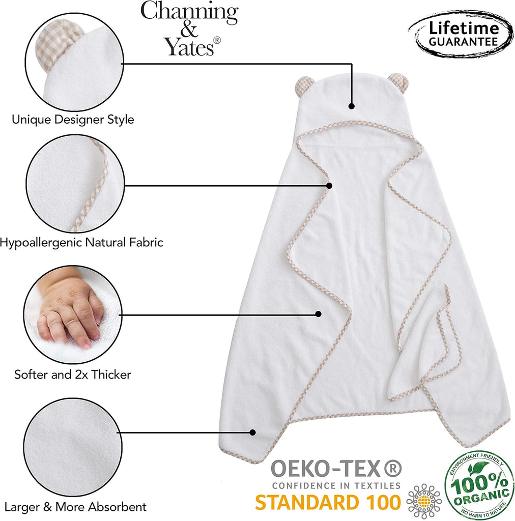 Premium Organic Baby Towel Set - Soft Viscose Bamboo Hooded Towel & Washcloth - Girl & Boy Bath Essentials