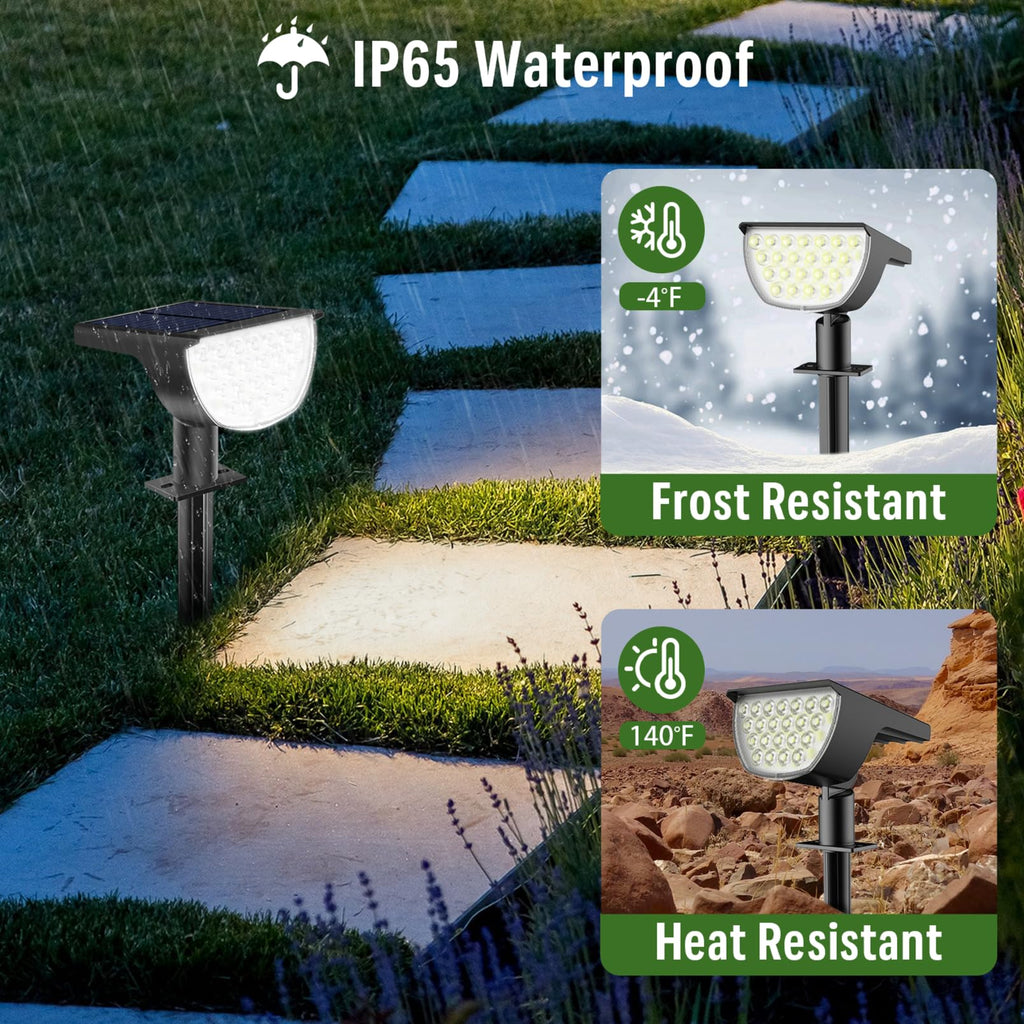 Solar Lights Outdoor Waterproof IP65, Solar Powered 76 LED 3 Lighting Modes Solar Spot Lights Outdoor for Yard Garden