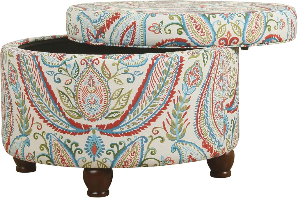 Home Decor | Upholstered Round Storage Ottoman | Ottoman with Storage , Bold Paisley Large