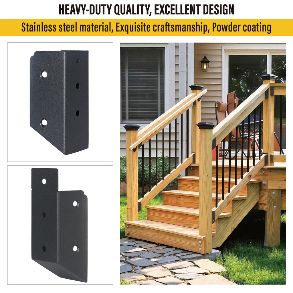 201 Stainless Steel 2" x 4" (1 1⁄2" x 3 1⁄2" Actual) Deck Railing 35° Stair Connectors, for Deck Railing Stair