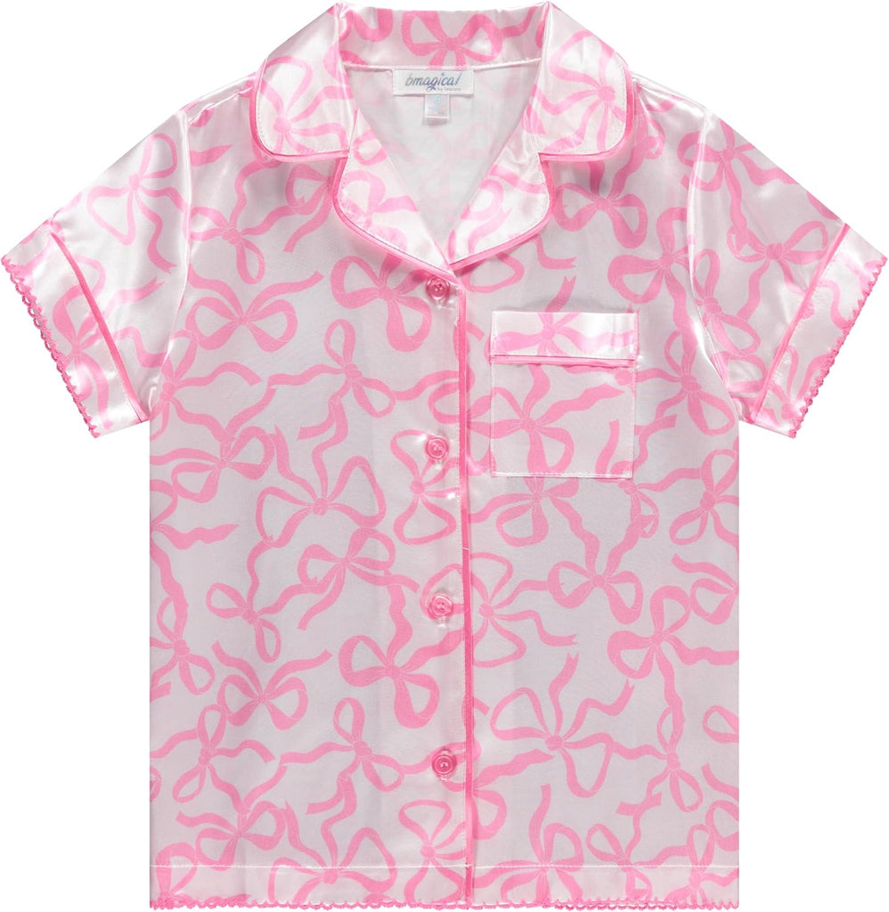 Girls Satin Pajama Set 4 Pack, Short Sleeve Button-Down Sleepwear for Kids, Soft and Breathable Nightwear