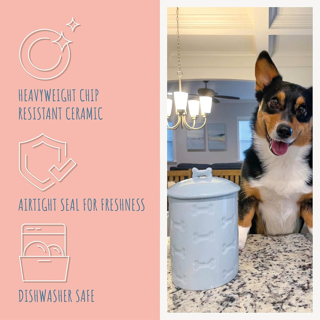 Dog Treat Jar - Ceramic Dog Treat Container 1.4 Qt (Manor Blue) | Treat Jar with Lid, Keeps Treats Fresh | Stylish